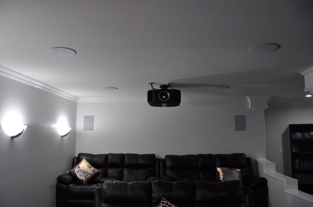 The new JVC Reference projector installed with all of the Dolby Atmos speakers as well.
